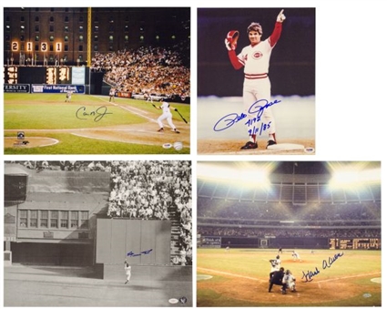 Hall of Famers Legendary Moments Signed Photo Collection (4 pieces) Contains Aaron, Mays, Ripken and Rose 